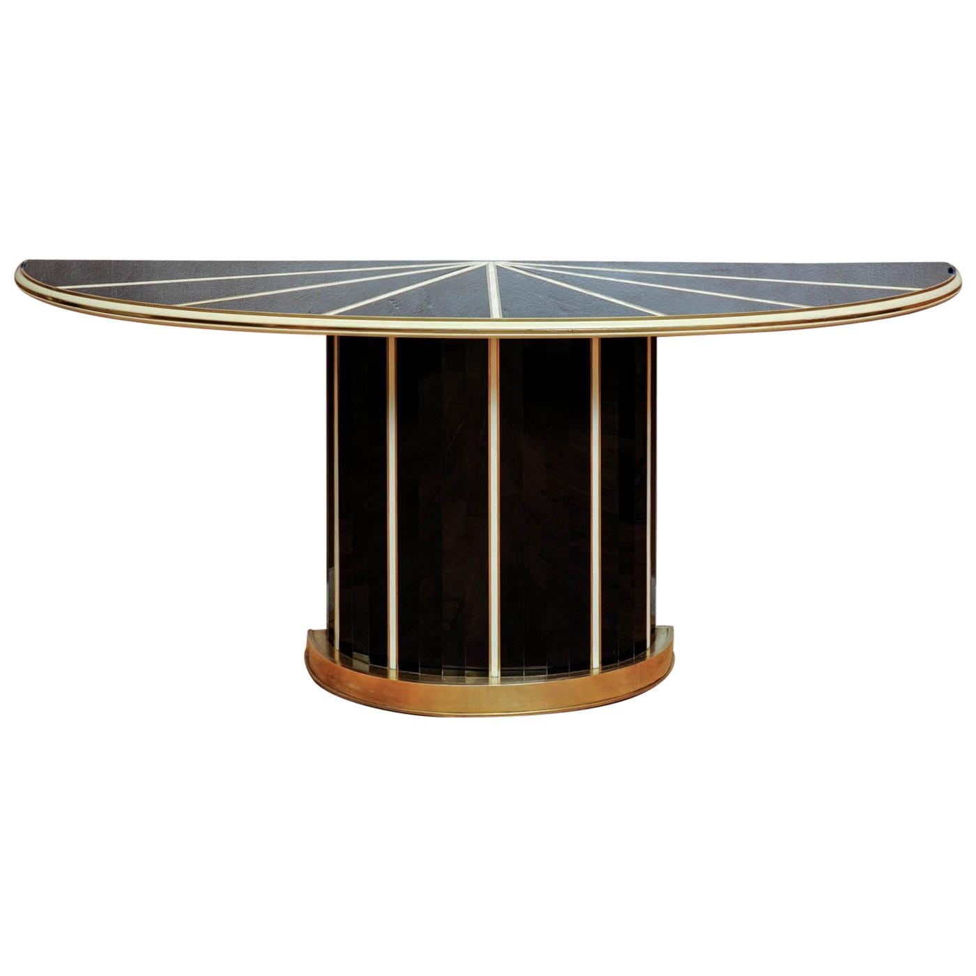 Pair of Console Tables in Tinted Black and Cream Glass