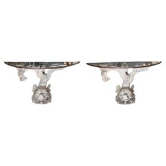 Pair of Console Tables with Carved Fish Pedestals