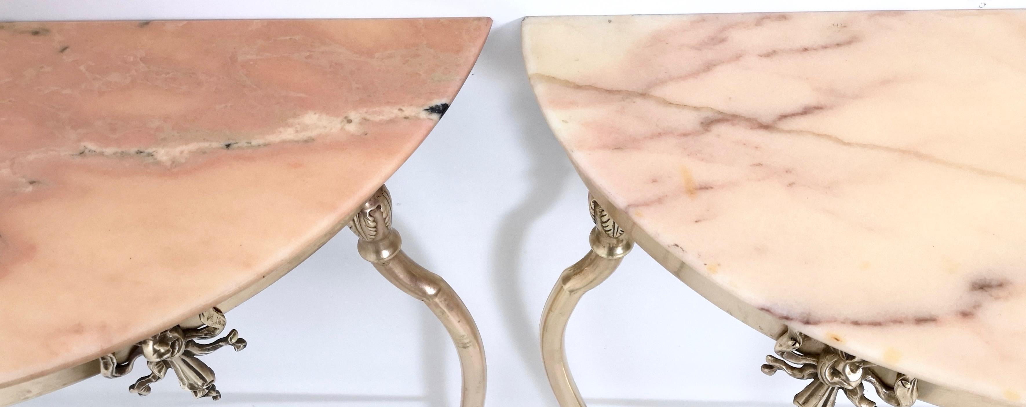 Pair of Console Tables with Demilune Portuguese Pink Marble Top, Italy, 1950s 3