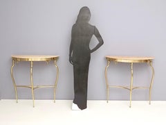 Pair of Console Tables with Demilune Portuguese Pink Marble Top, Italy, 1950s