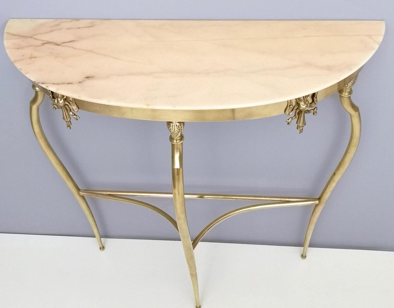 Mid-20th Century Pair of Console Tables with Demilune Portuguese Pink Marble Top, Italy, 1950s