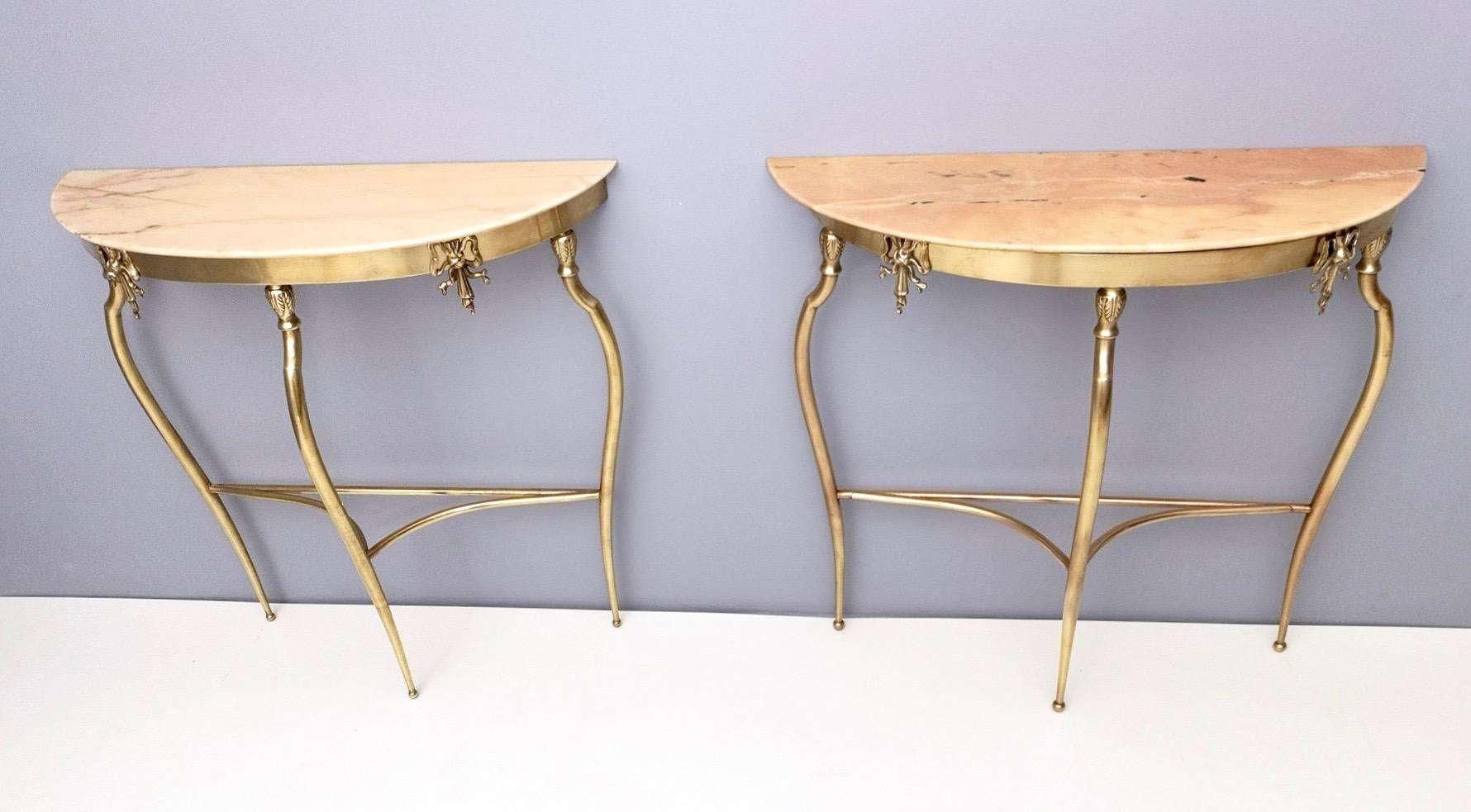 Pair of Console Tables with Demilune Portuguese Pink Marble Top, Italy, 1950s 1
