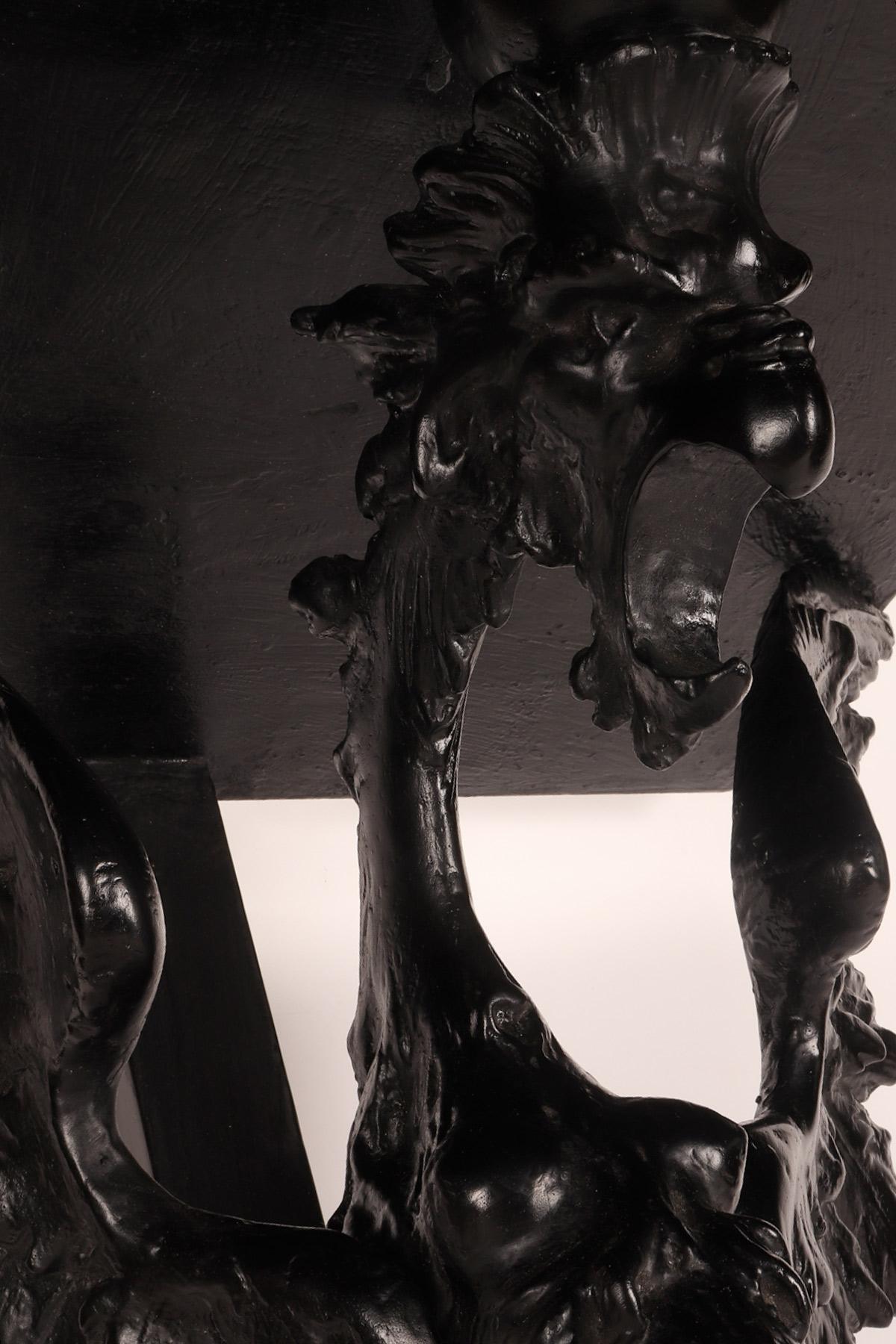 Pair of console tables with griffons in ebonized walnut wood, Italy 1860. For Sale 4