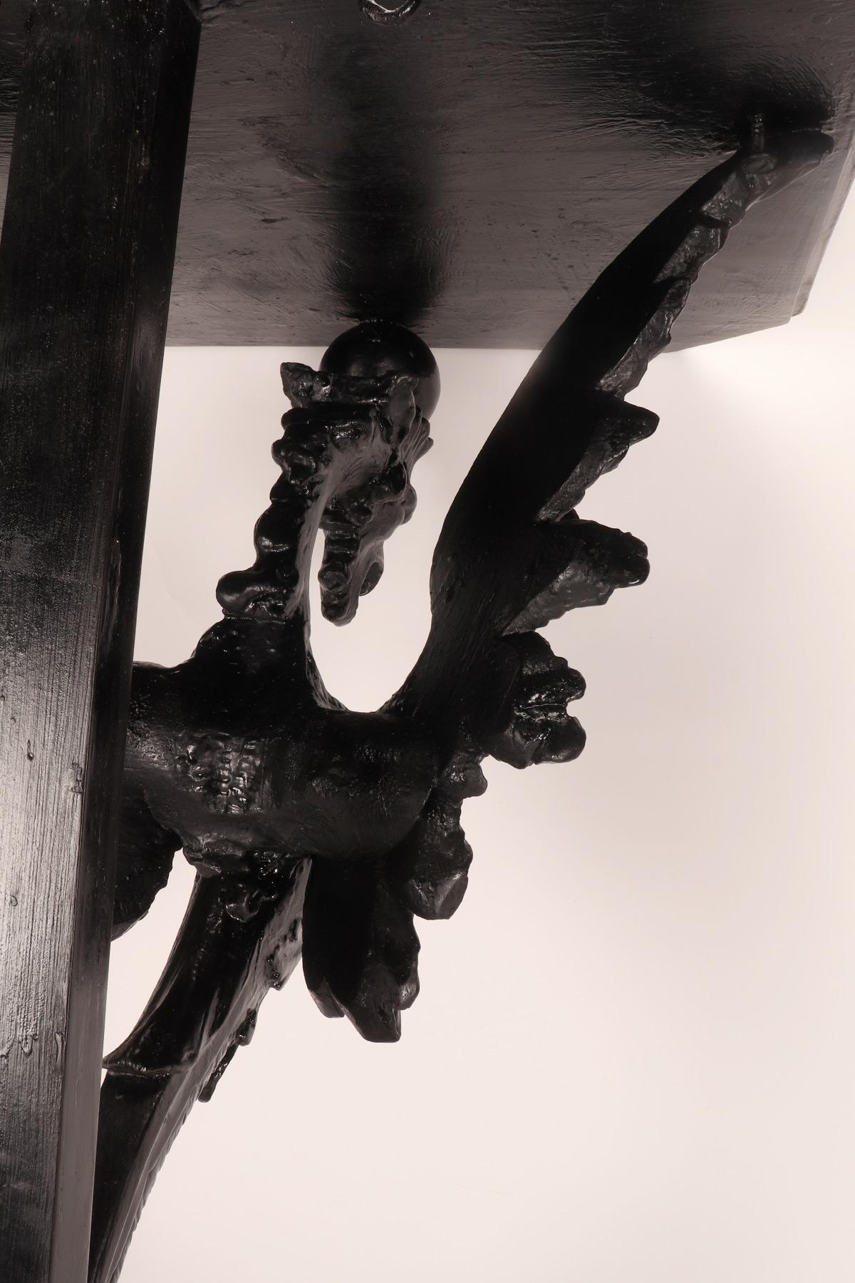 Pair of console tables with griffons in ebonized walnut wood, Italy 1860. For Sale 7