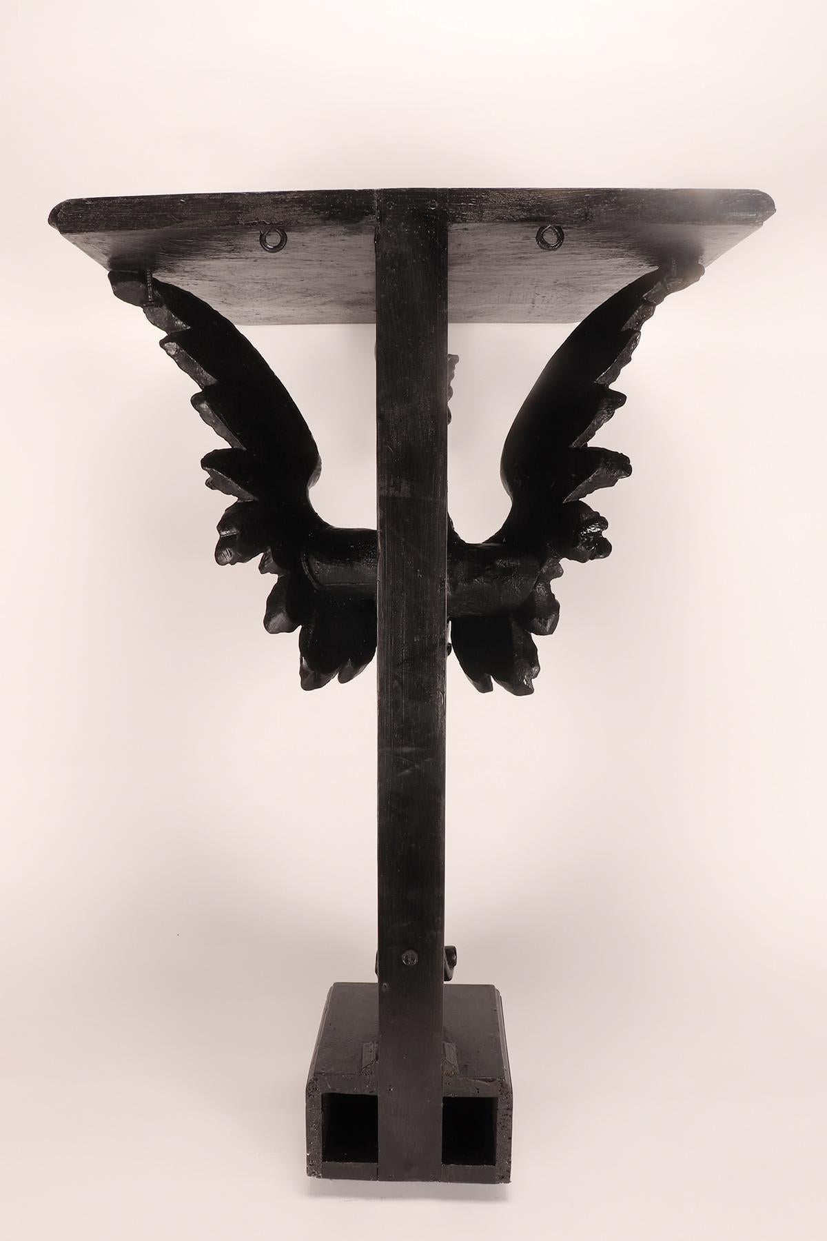 Pair of console tables with griffons in ebonized walnut wood, Italy 1860. For Sale 9