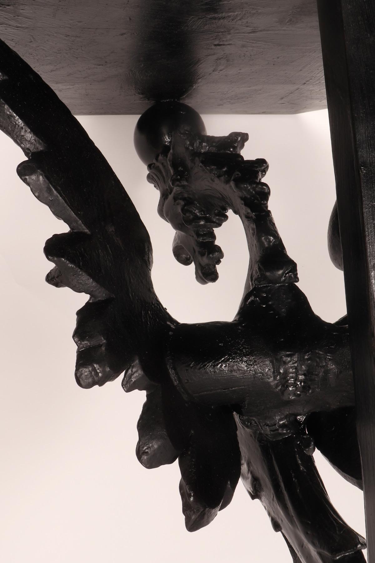 Pair of console tables with griffons in ebonized walnut wood, Italy 1860. For Sale 10