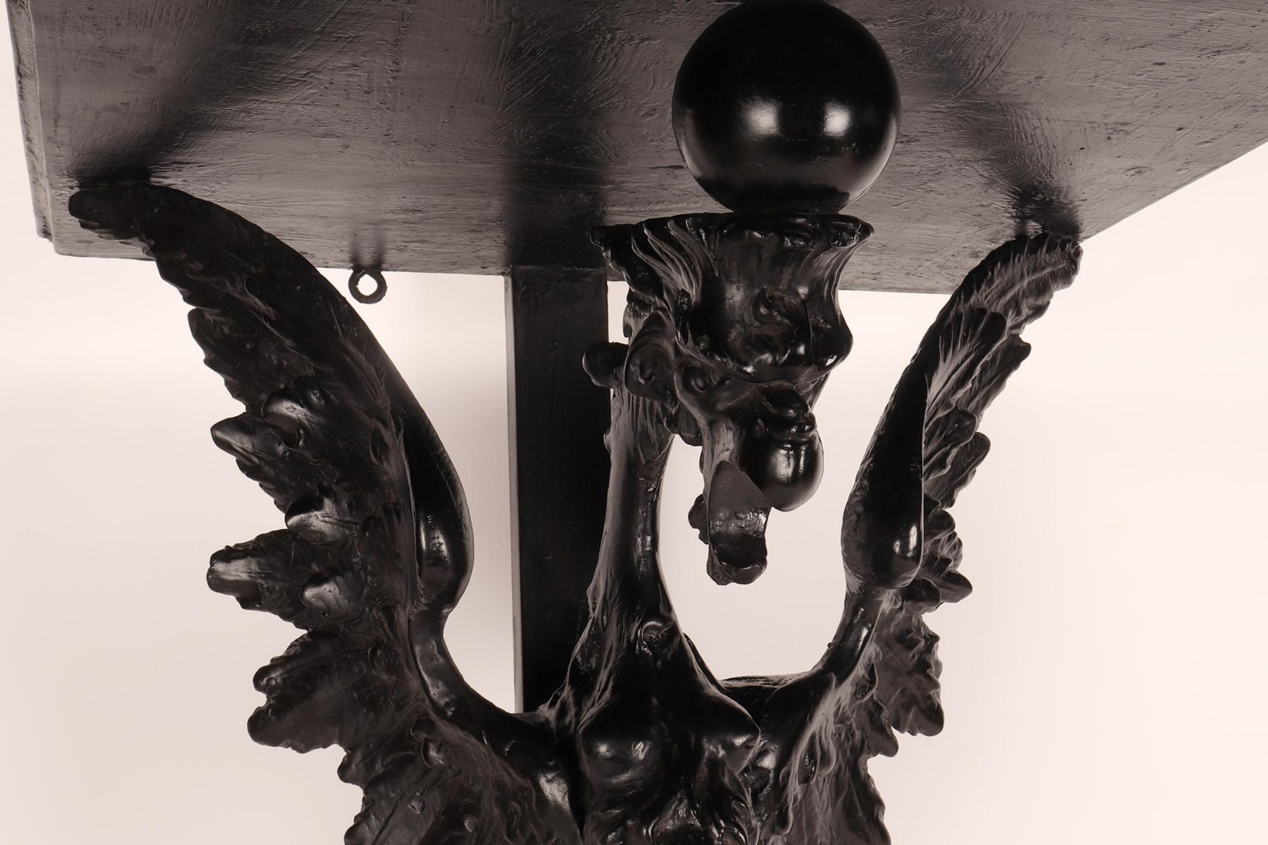Pair of console tables with griffons in ebonized walnut wood, Italy 1860. In Good Condition For Sale In Milan, IT