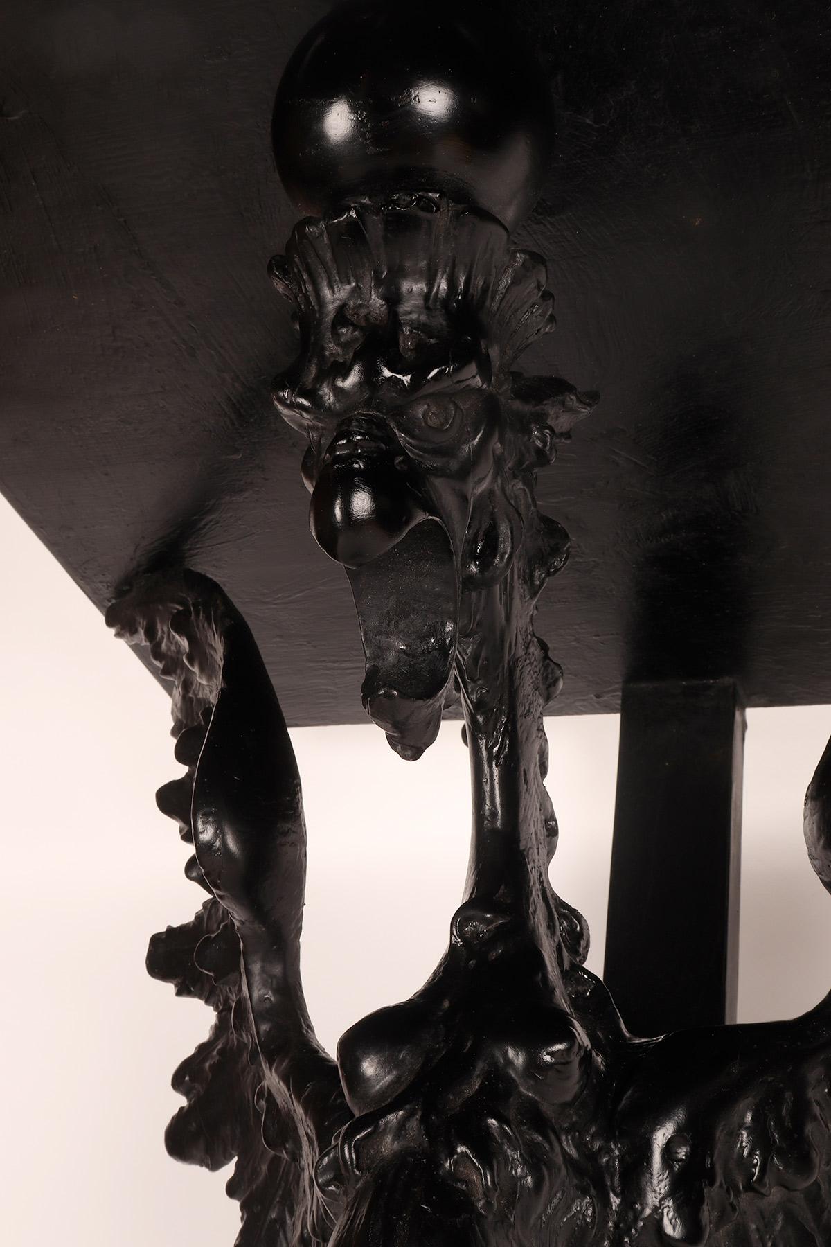 Pair of console tables with griffons in ebonized walnut wood, Italy 1860. For Sale 1