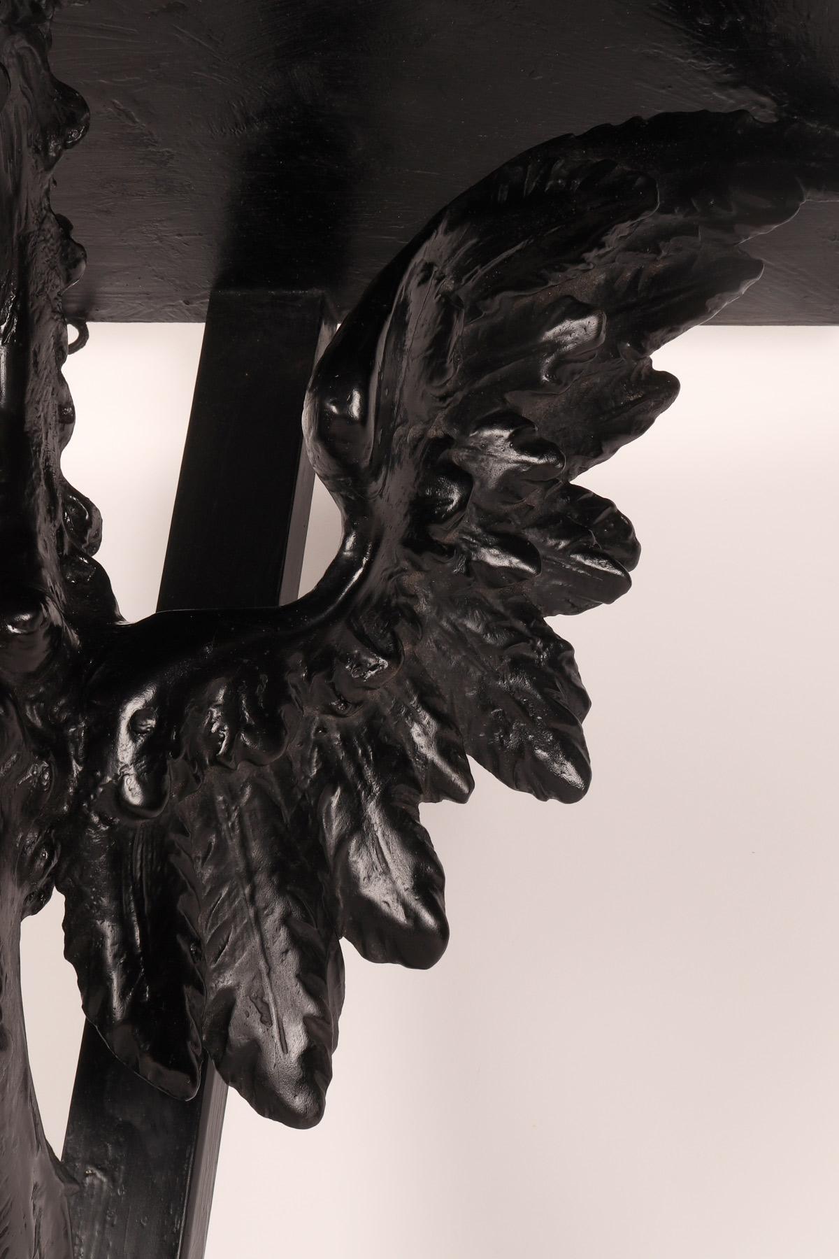 Pair of console tables with griffons in ebonized walnut wood, Italy 1860. For Sale 2