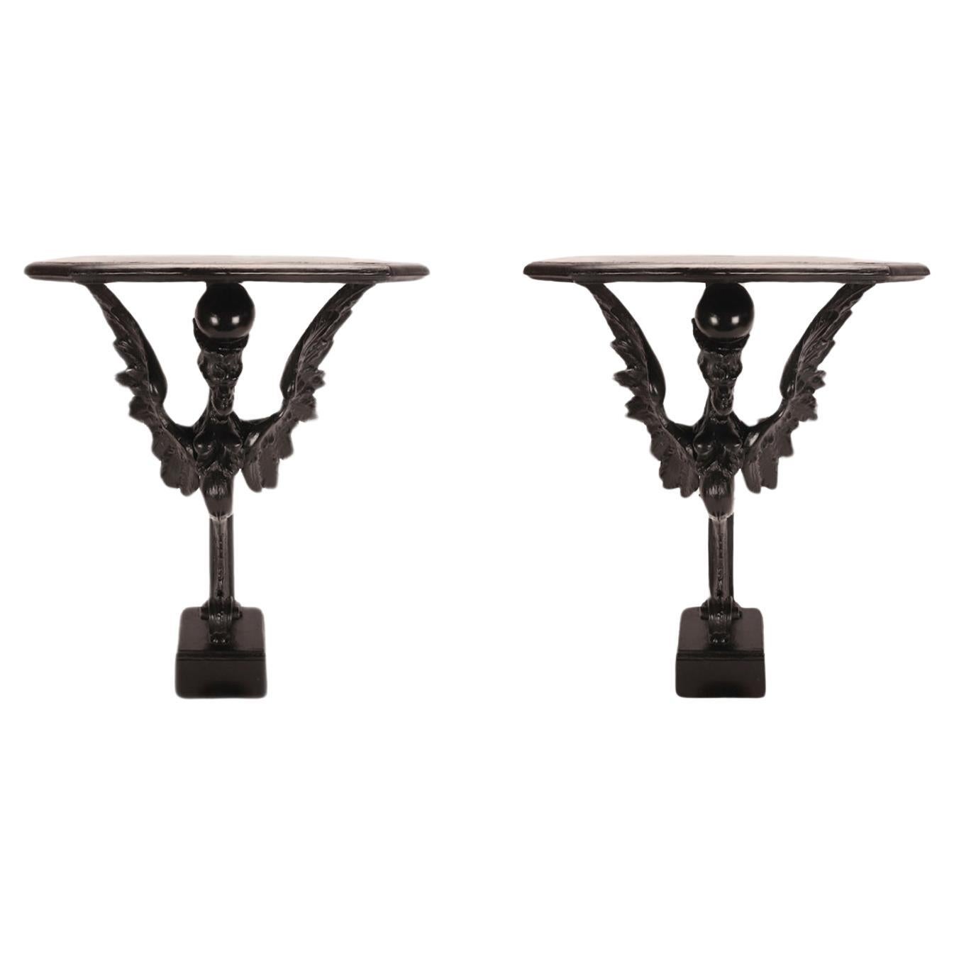 Pair of console tables with griffons in ebonized walnut wood, Italy 1860. For Sale