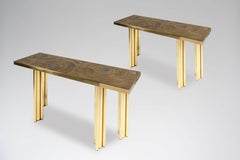 Paar Konsolen aus geätztem Messing und Labradorit von VDL, um 1980