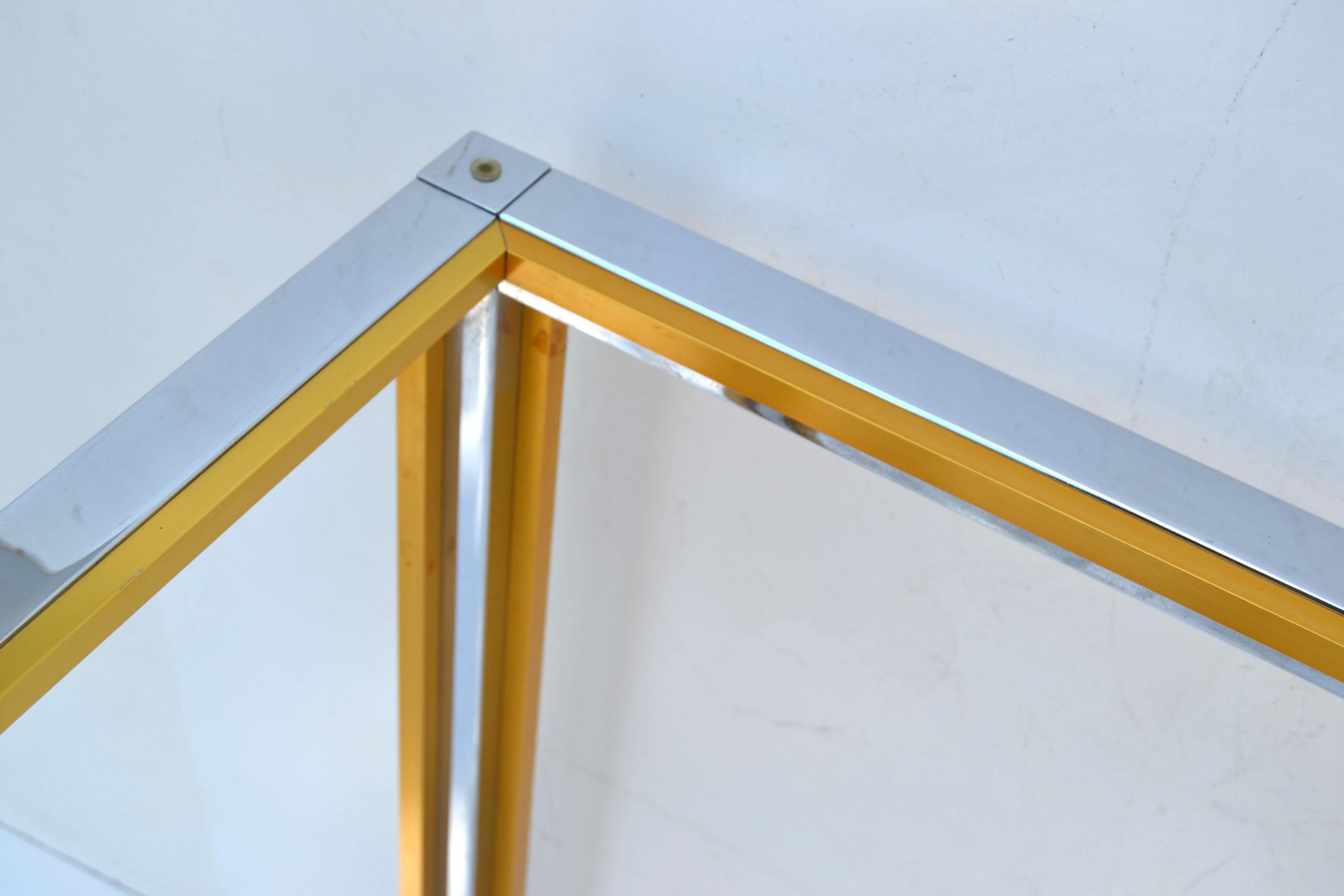 Pair of Consoles, Hallway Tables by Zilli in Chrome & Brass with Clear Glass Top For Sale 4