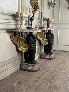 Pair Of Consoles In Marble And Bronze Italy Circa 1930