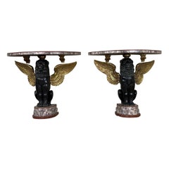 Pair Of Consoles In Marble And Bronze Italy Circa 1930