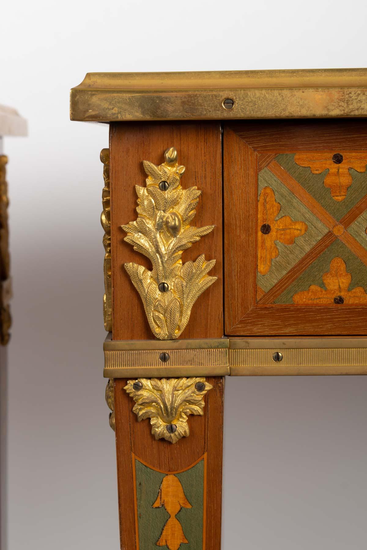 French Pair of Consoles in Precious Wood Marquetry