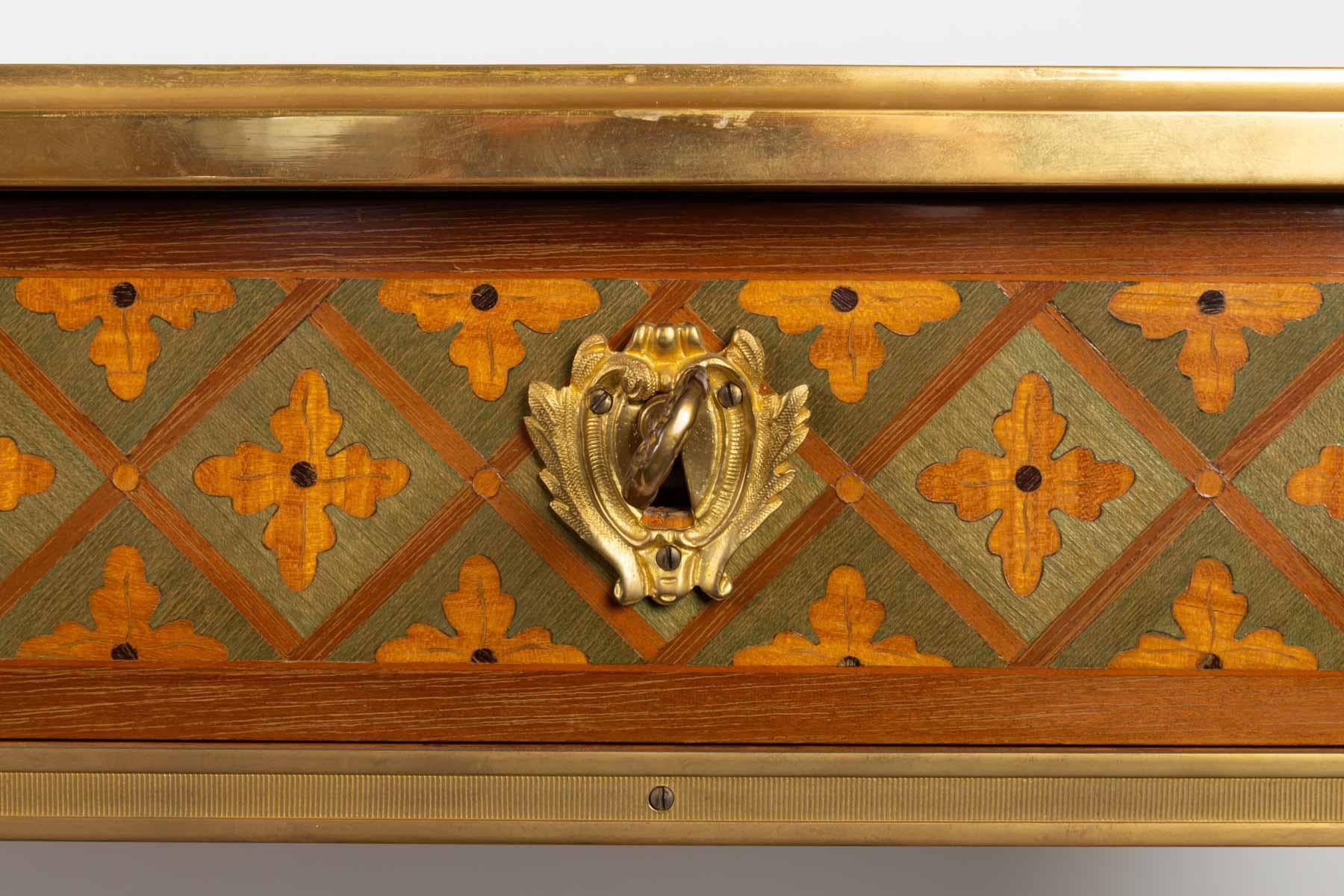 Gilt Pair of Consoles in Precious Wood Marquetry