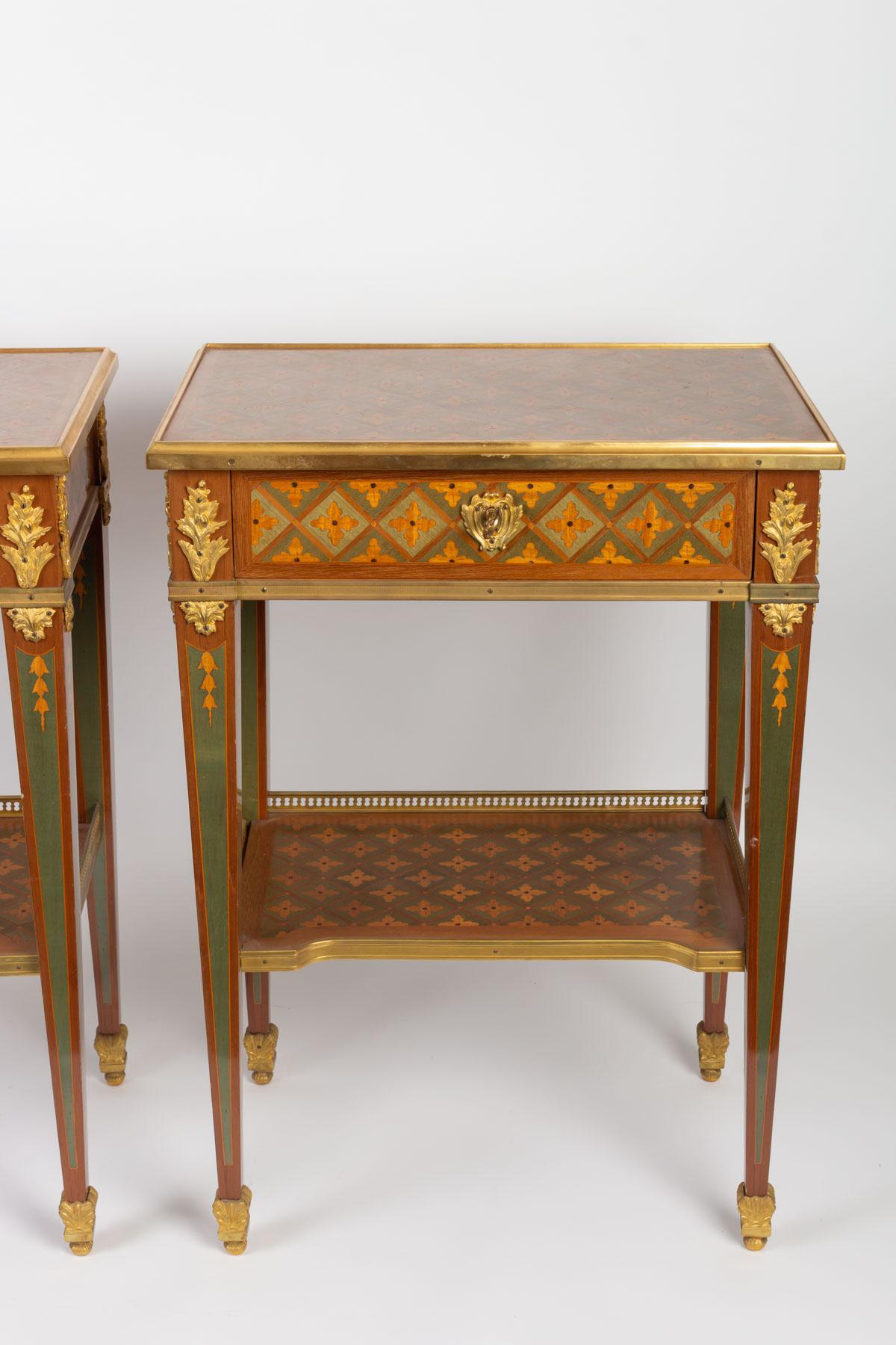 19th Century Pair of Consoles in Precious Wood Marquetry