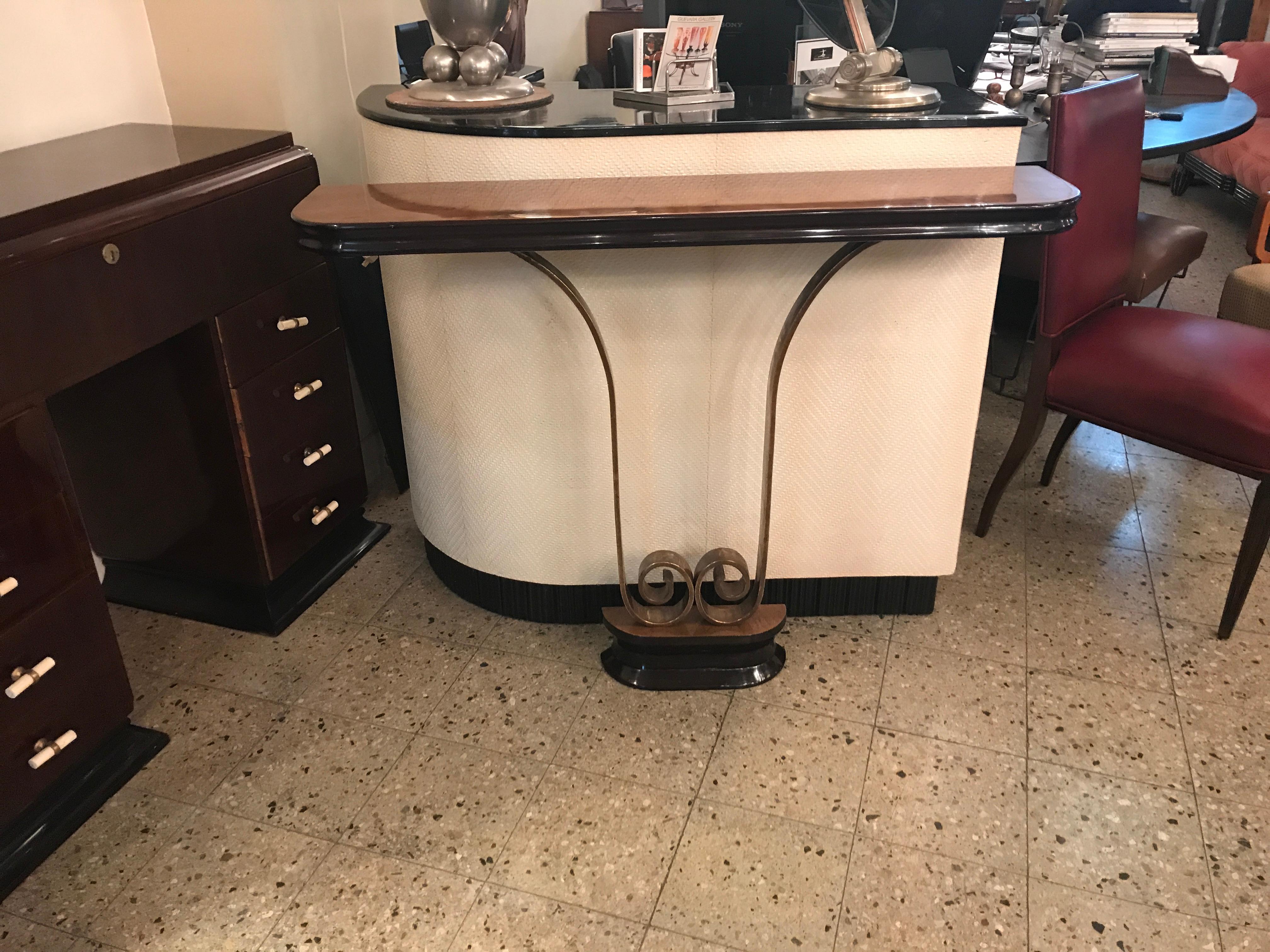 Pair of Consoles in wood and bronze France, 1920, Art Deco  For Sale 2
