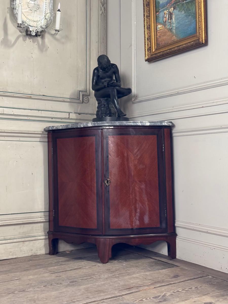 Coppia di console, impiallacciatura di mogano e palissandro, marmo blu turchese, XVIII sec. in vendita 4