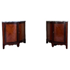 Pareja de consolas, caoba y chapado de palisandro, mármol azul turquesa, s. XVIII