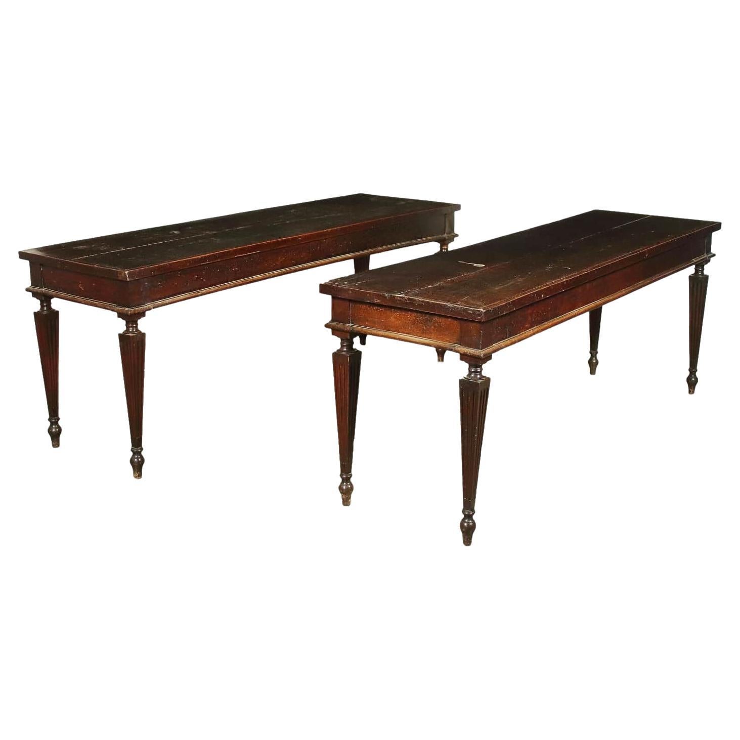 Pair of Consoles Neoclassical Walnut Piacenza Italy Second Half 1700 For Sale