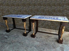 Pair of consoles with scagiole trays, Italy, 19/20th century