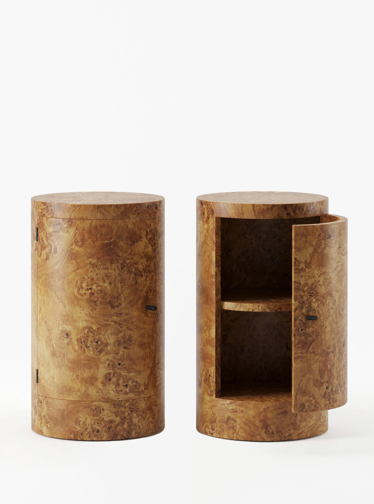 Pair of Constant Night Stands in Poplar Burl wood by Master for Lemon (Geölt) im Angebot