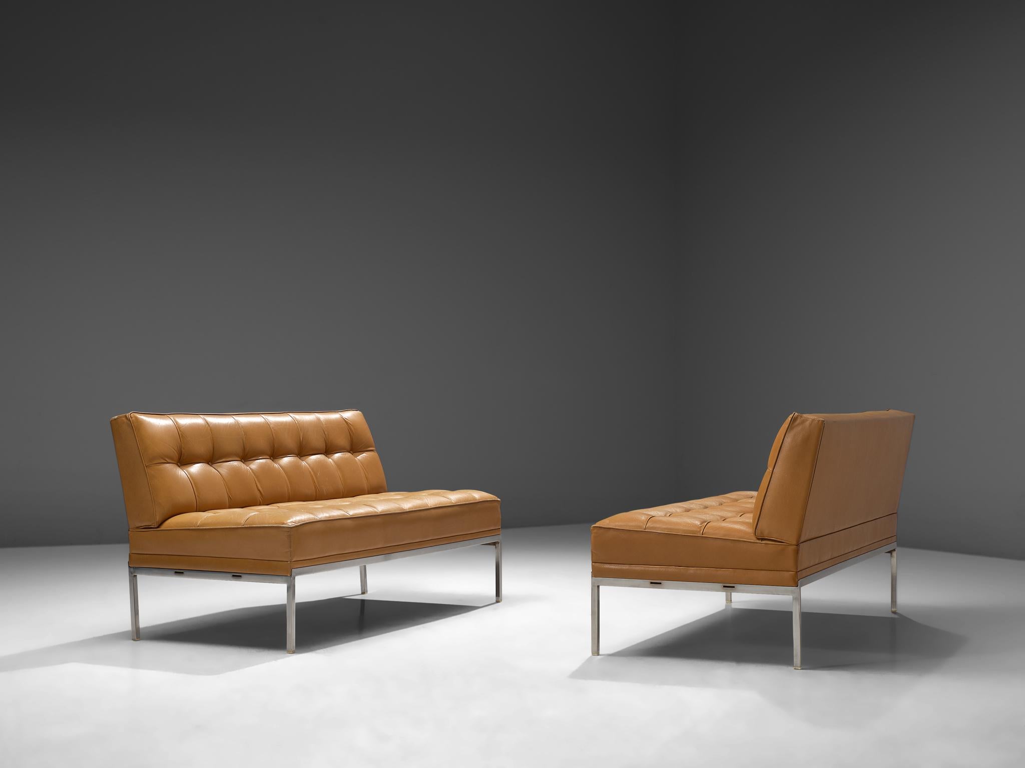 Mid-Century Modern Pair of 'Constanze' Settees by Johannes Spalt in Cognac Leather