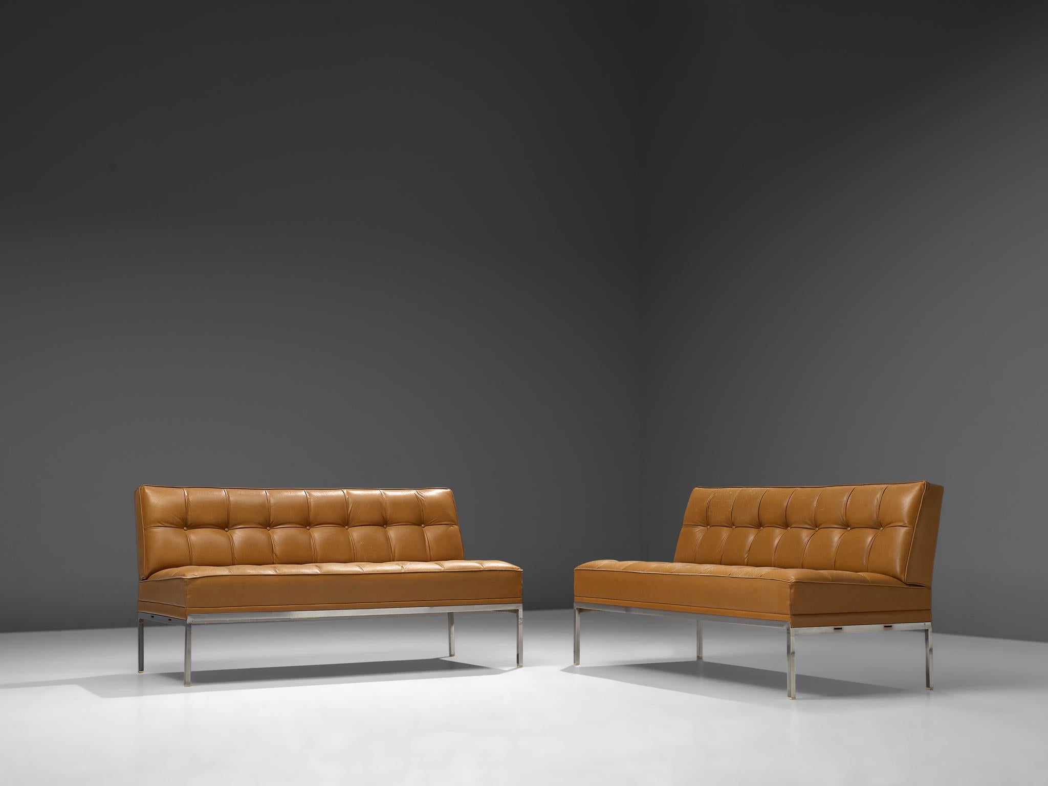 Austrian Pair of 'Constanze' Settees by Johannes Spalt in Cognac Leather