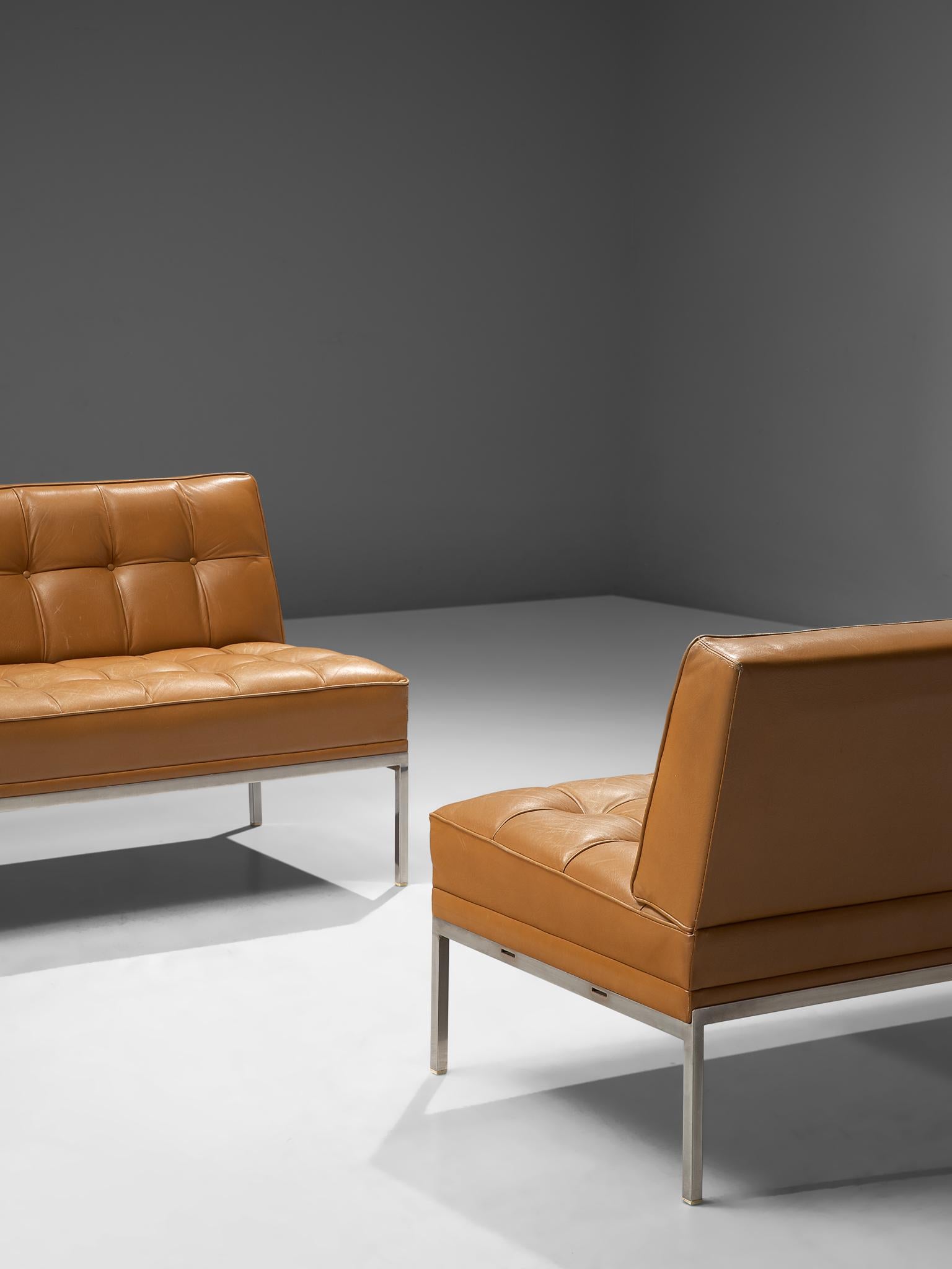 Mid-20th Century Pair of 'Constanze' Settees by Johannes Spalt in Cognac Leather