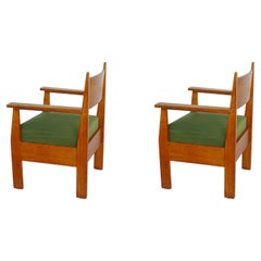 Pair of Constructivist Armchairs in Oak Wood, Italy, 1940s