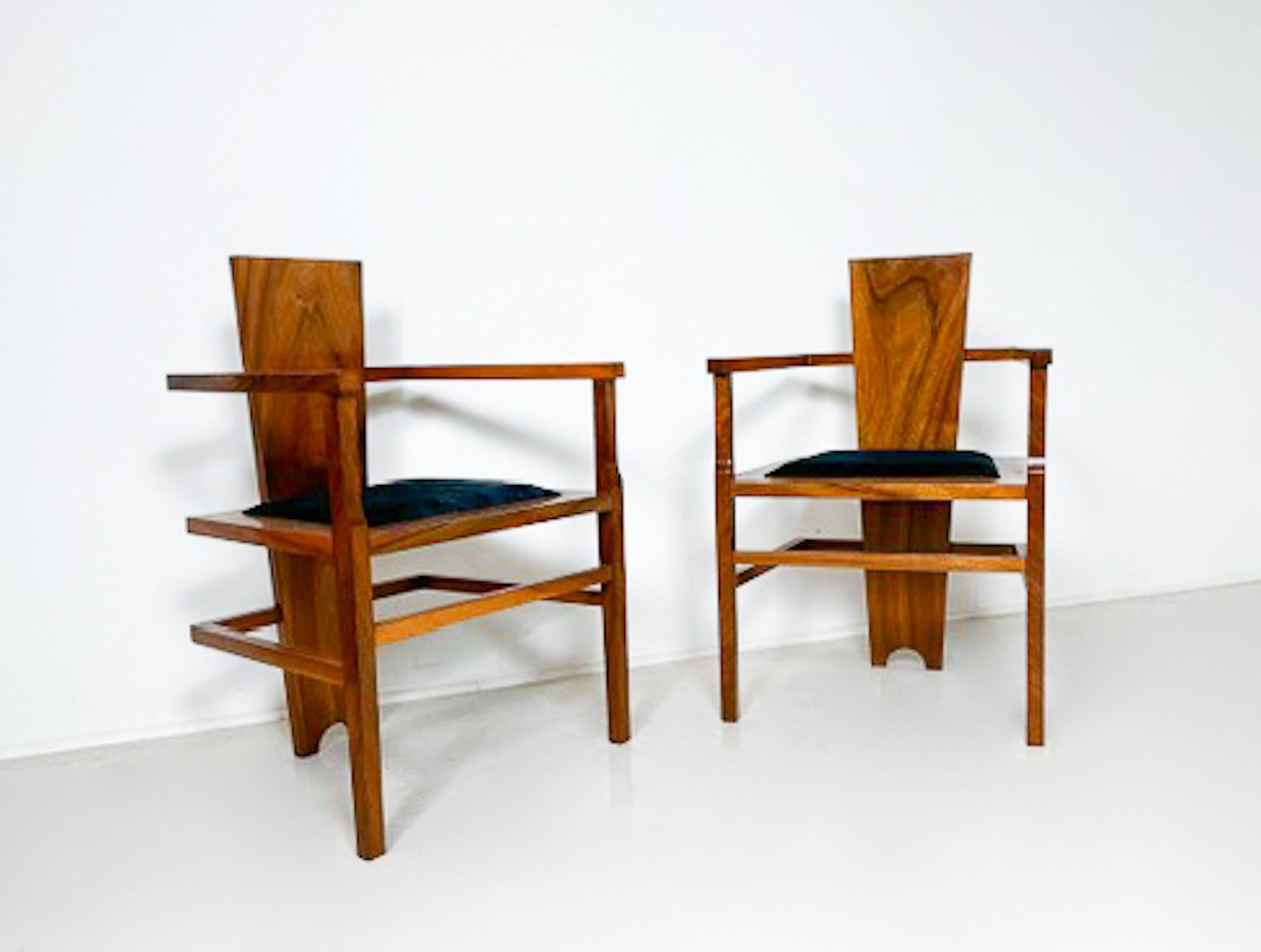 Pair of Constructivist Walnut Armchairs, 1940s In Good Condition For Sale In Brussels, BE