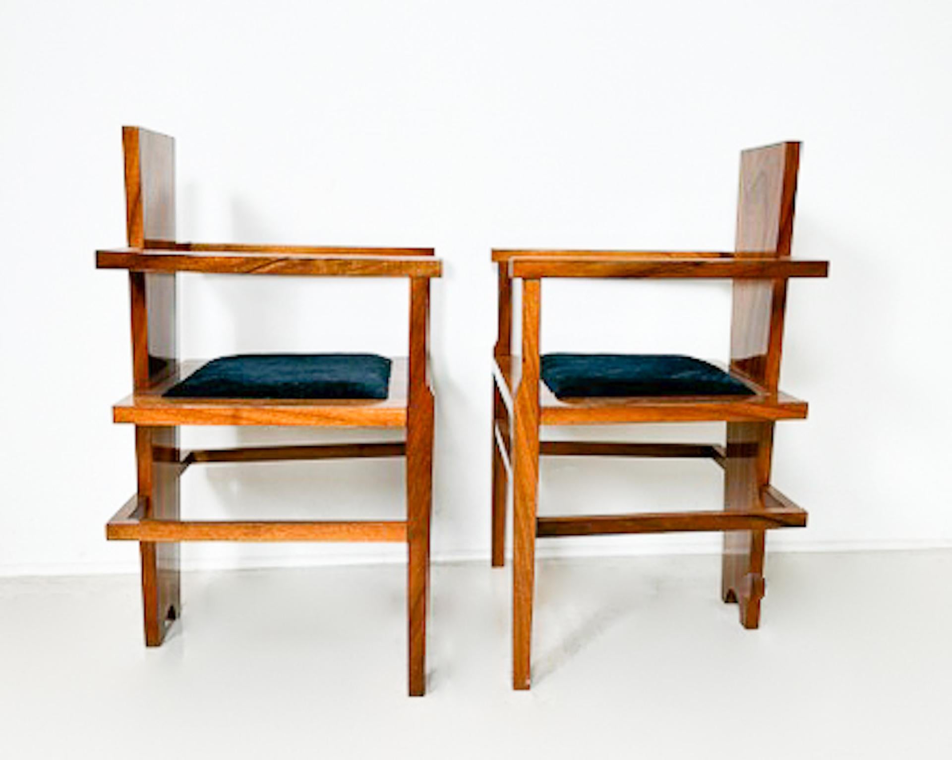 Pair of Constructivist Walnut Armchairs, 1940s For Sale 3