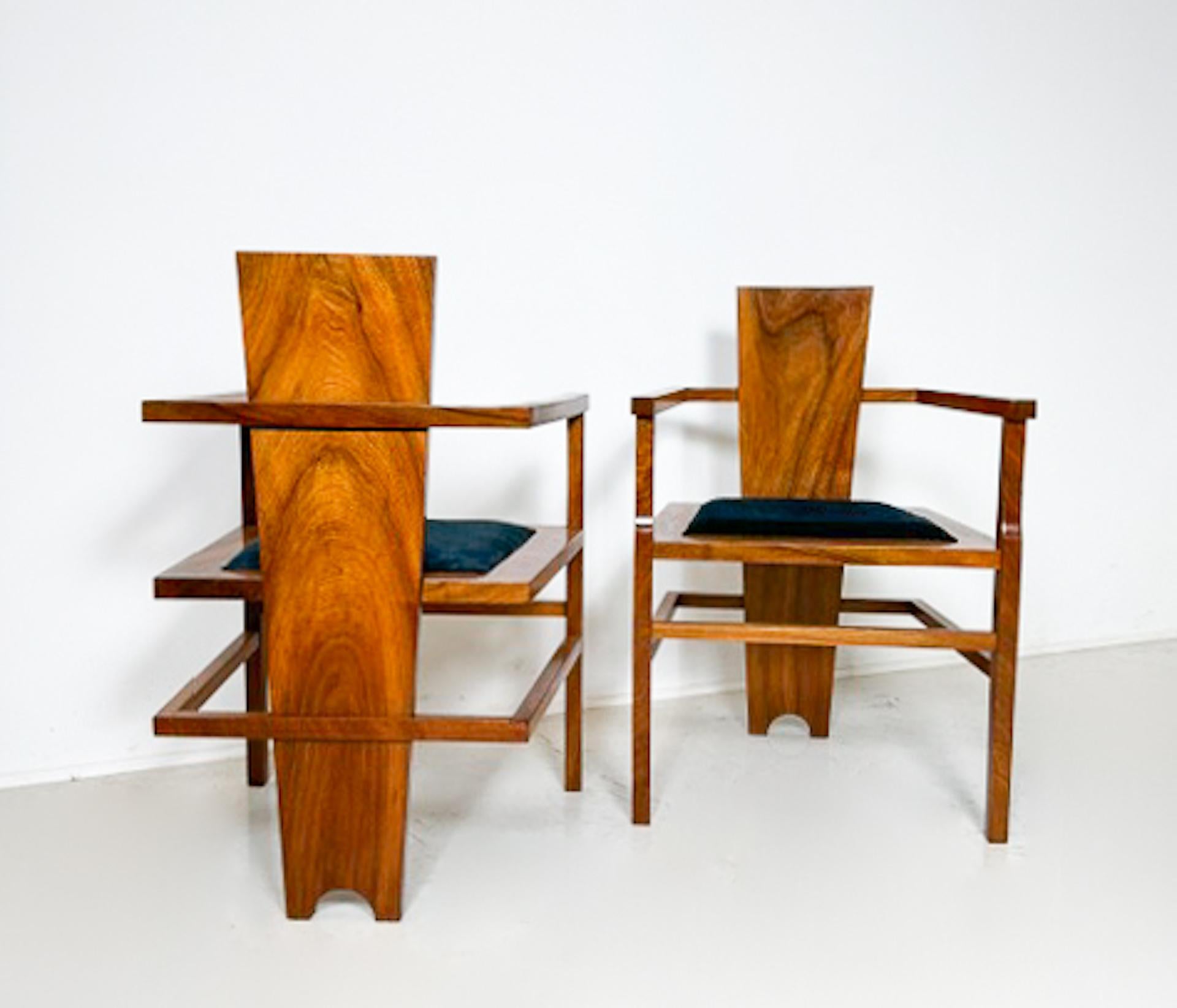 Pair of Constructivist Walnut Armchairs, 1940s For Sale 4