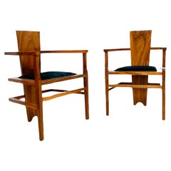 Vintage Pair of Constructivist Walnut Armchairs, 1940s