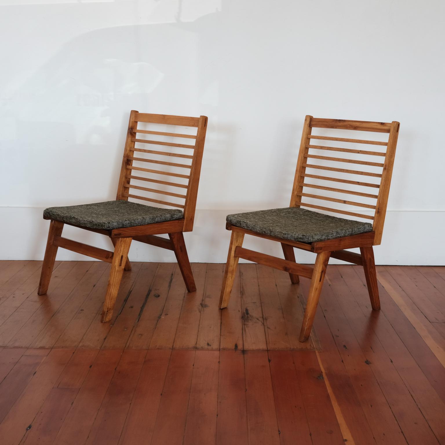 Mid-Century Modern Pair of Constructivist Wood Slat Chairs