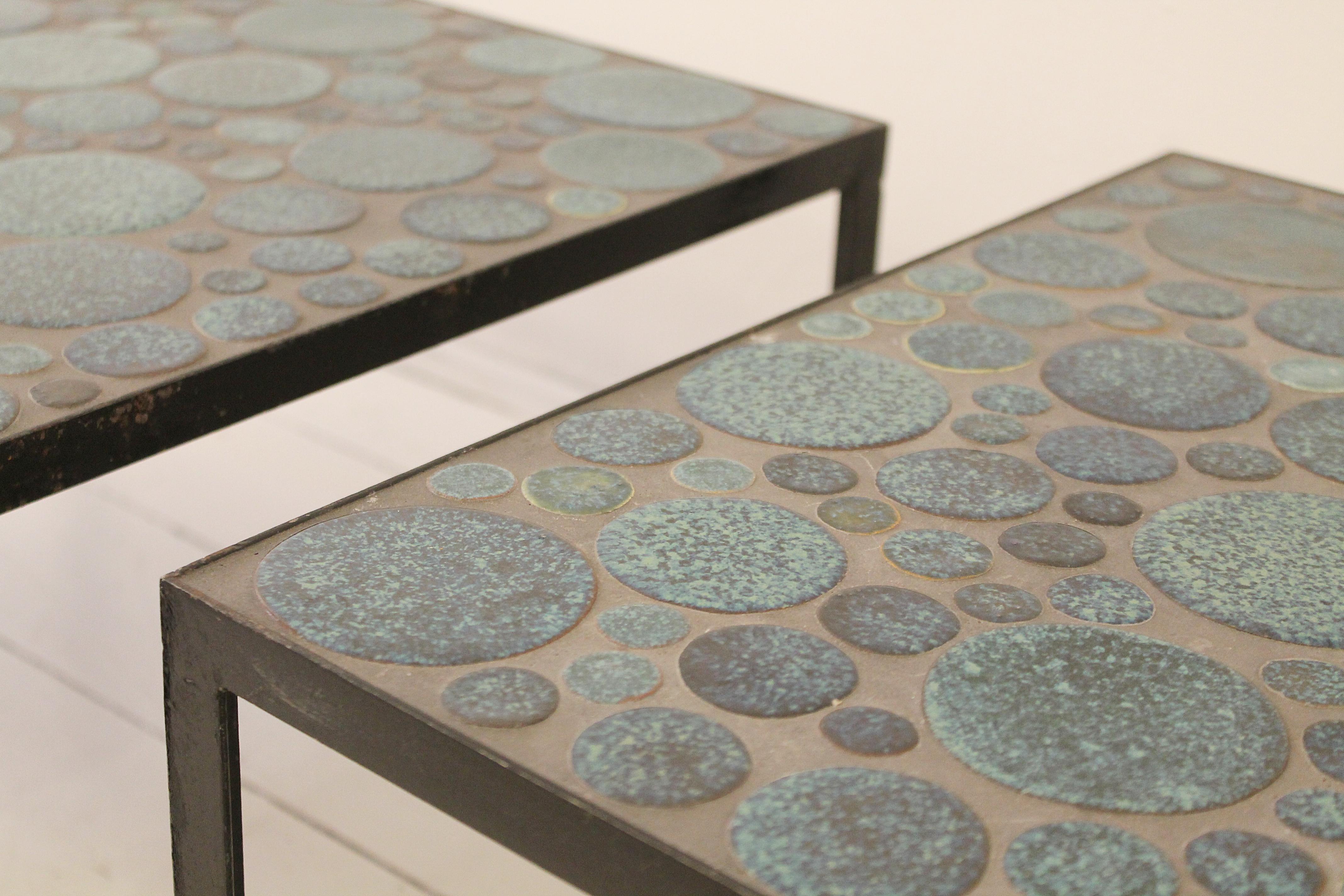 Belgian Pair of Contemporain Ceramic Coffee Tables by Aliette Vliers For Sale