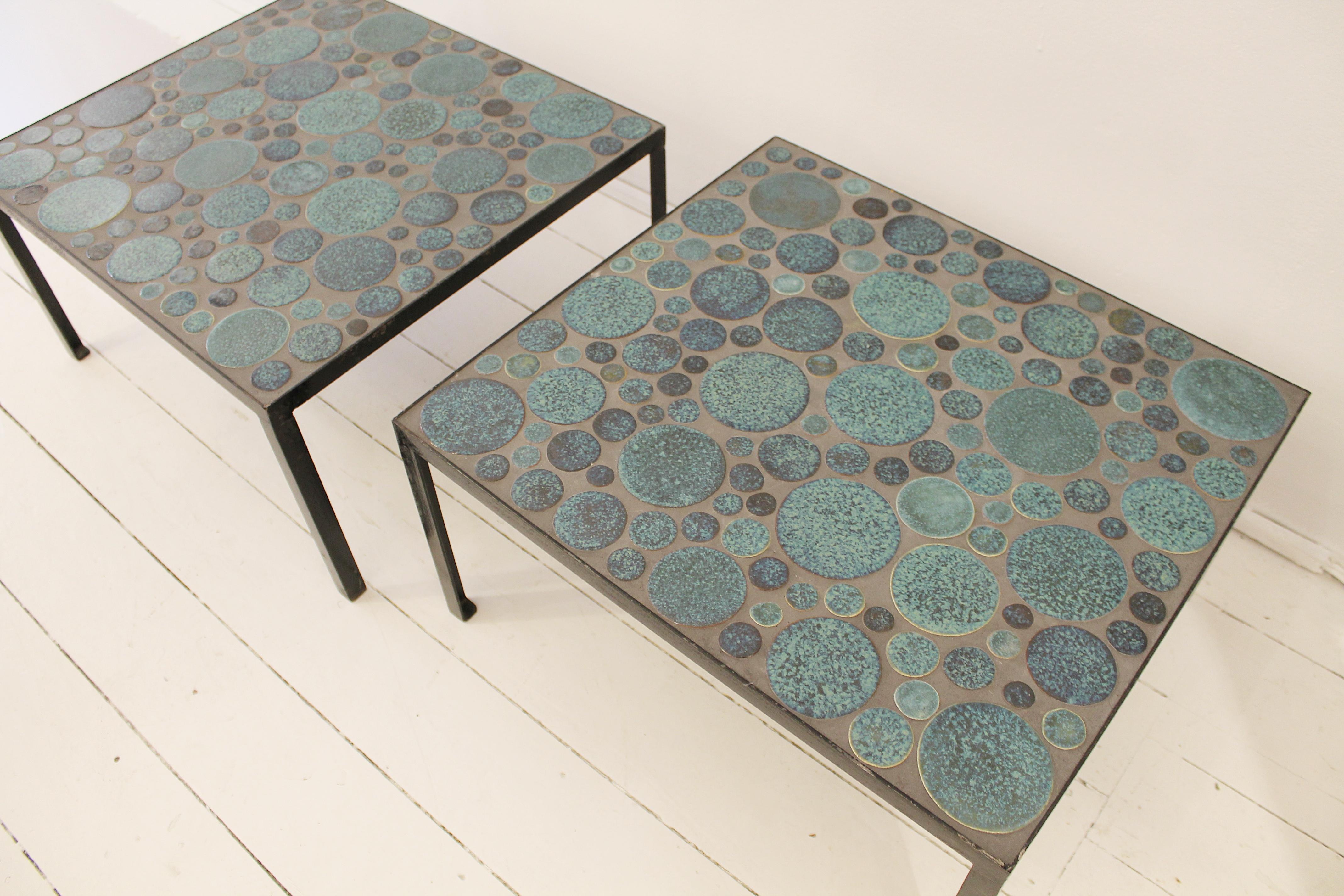 Contemporary Pair of Contemporain Ceramic Coffee Tables by Aliette Vliers For Sale