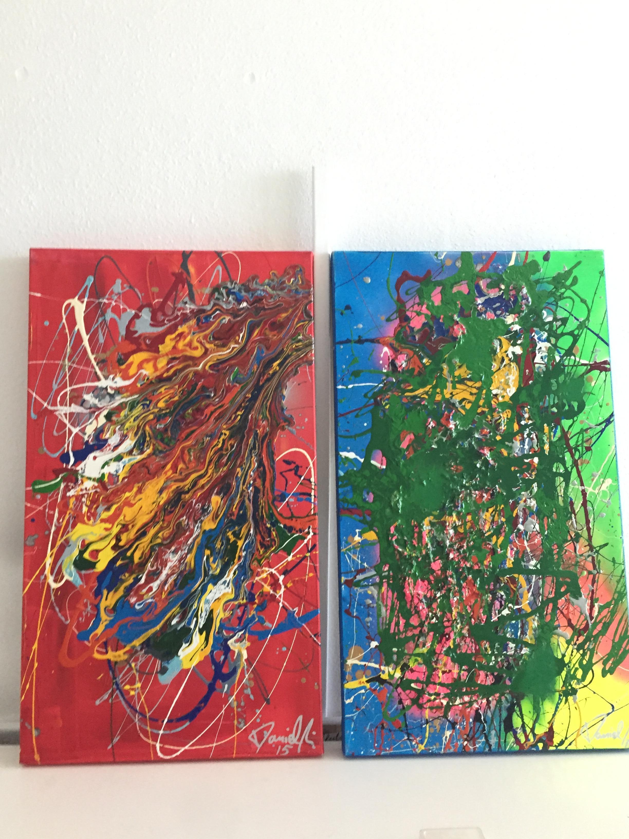International renowned artist Daniel Marin, from Spain and Germany, pair of abstract paintings oil on canvas. ,