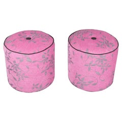 Pair of Contemporary Aesthetic Movement Style Fuschia Upholstered Ottomans