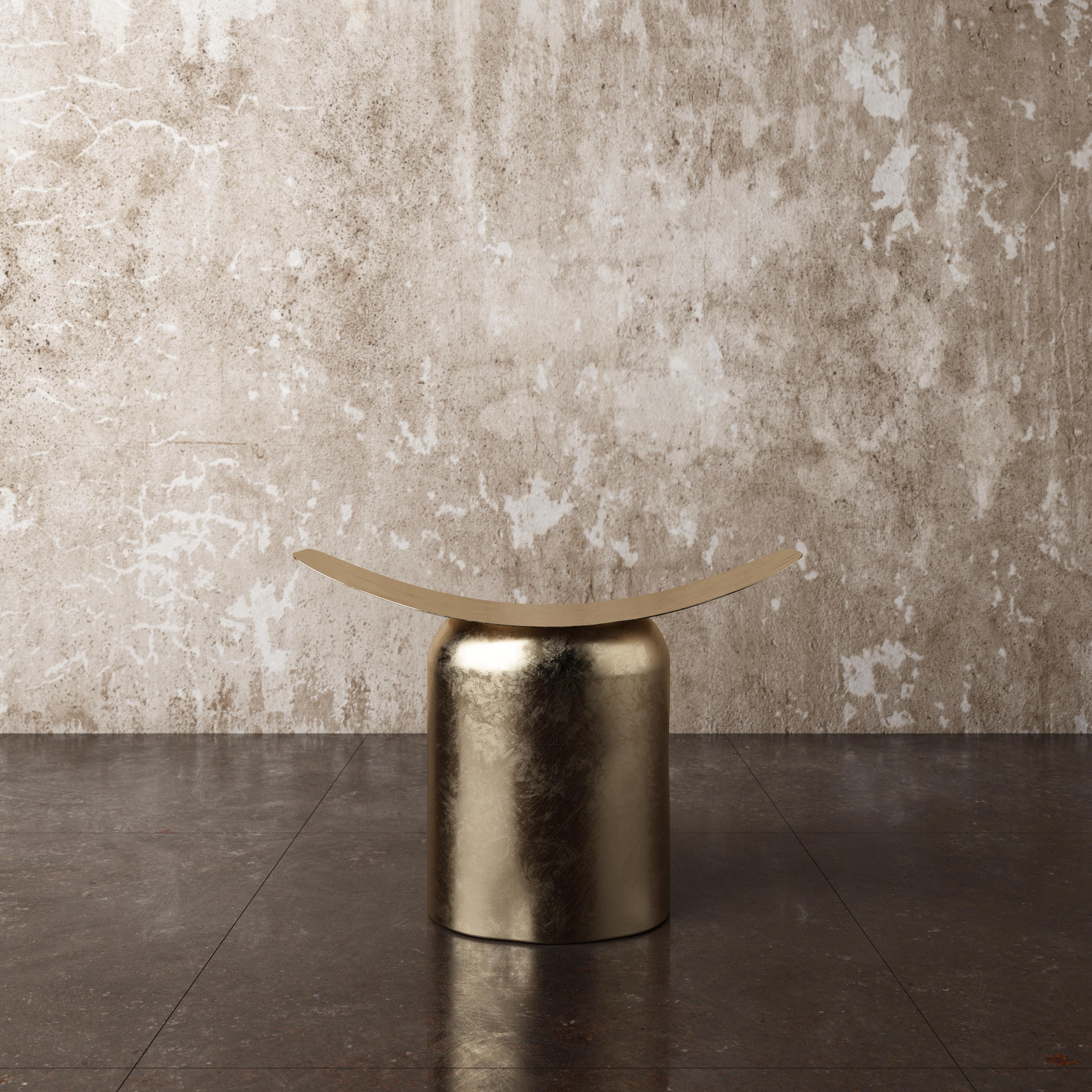Pair of Contemporary Aged Brass Side Table and Stool by Pietro Franceschini 5