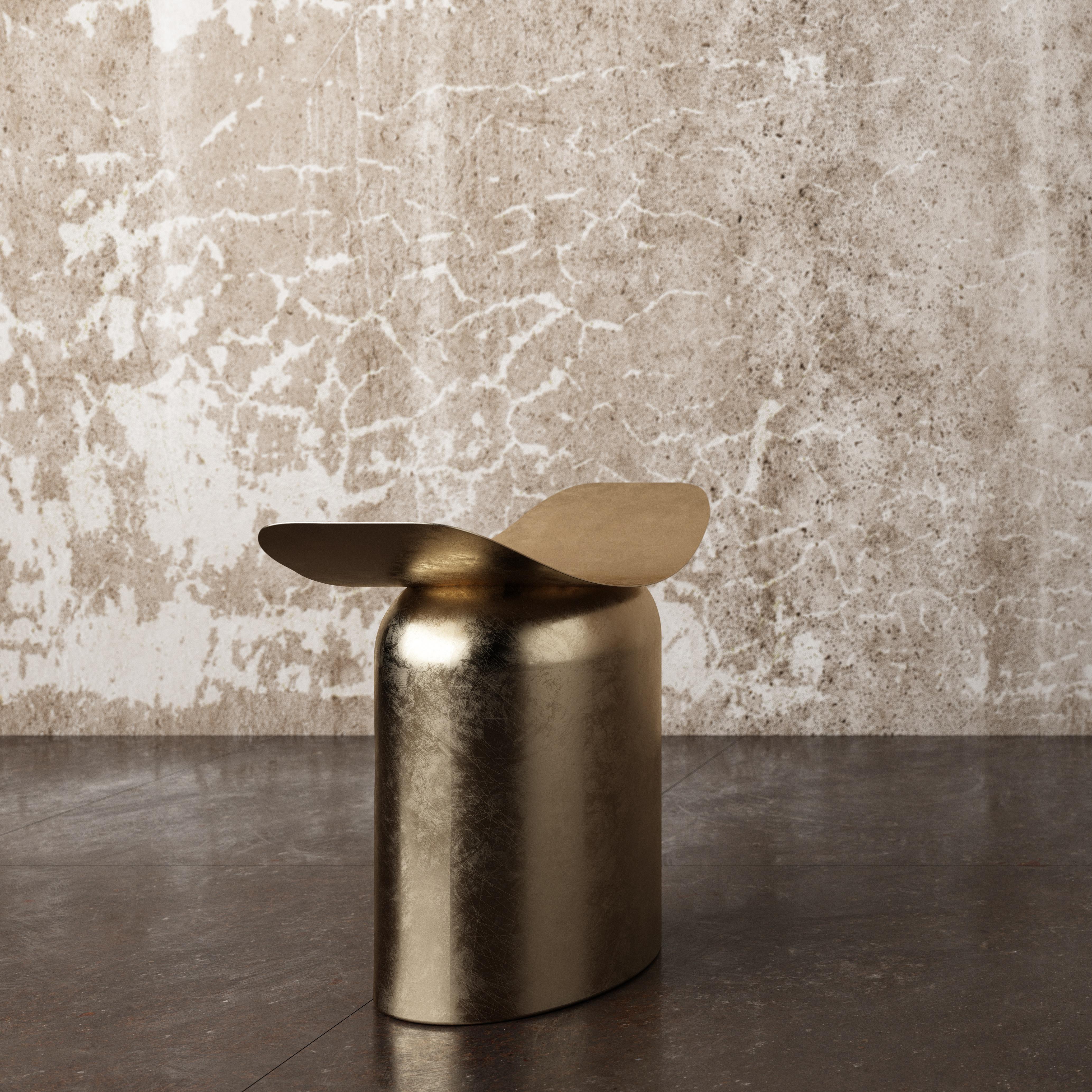 Pair of Contemporary Aged Brass Side Table and Stool by Pietro Franceschini 7