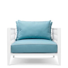 Coppia di poltrone da esterno contemporanee in alluminio, blu oceano