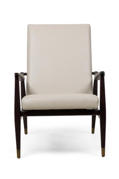 Pair of Contemporary American Beige Pebbled Leather Upholstered Armchairs