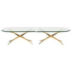 Paire de tables cocktails sectionnelles AM Contemporary en bronze et verre