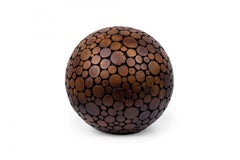 Pair of Contemporary American Carved Wood Sphere Sculptures
