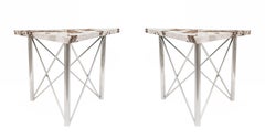 Pair of Contemporary American Chrome Base Side/End Tables
