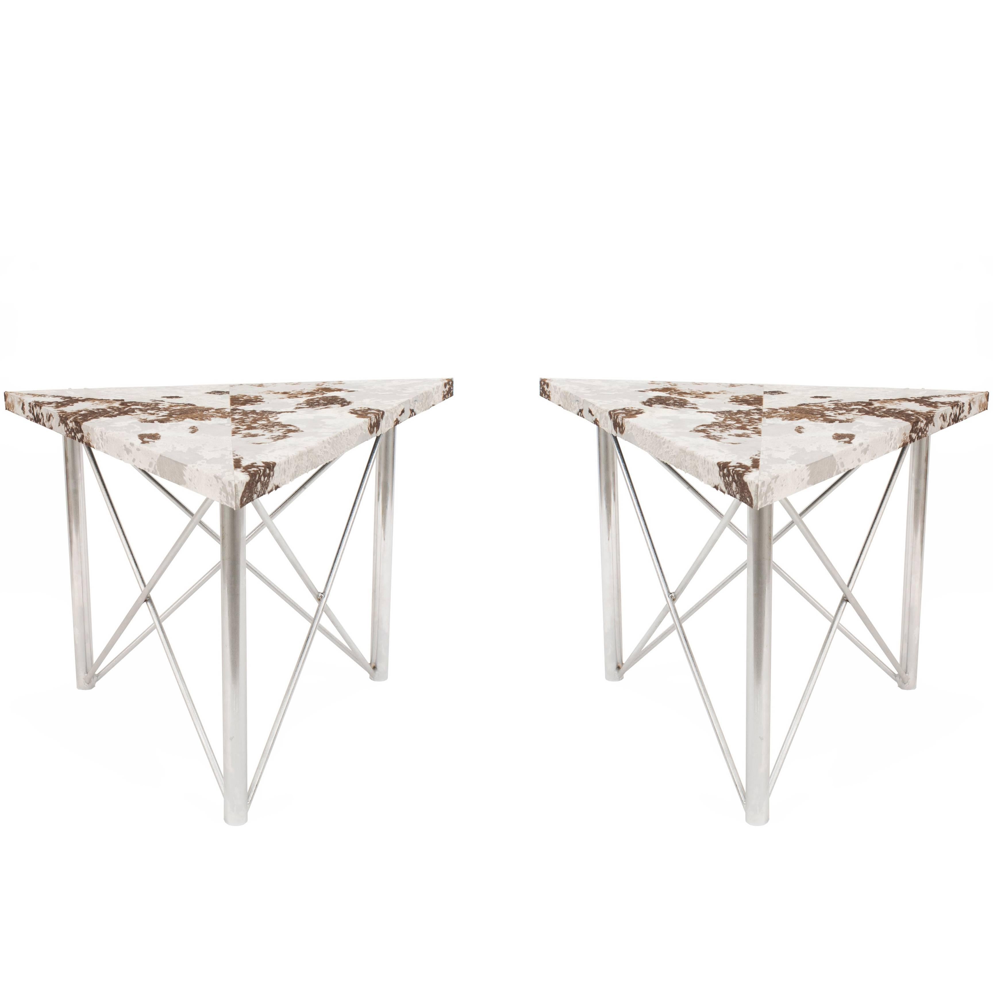 Pair of Contemporary American Chrome Base Side/End Tables