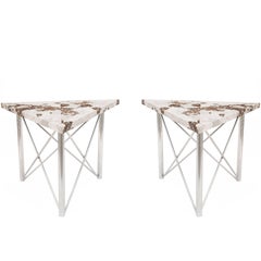 Pair of Contemporary American Chrome Base Side/End Tables