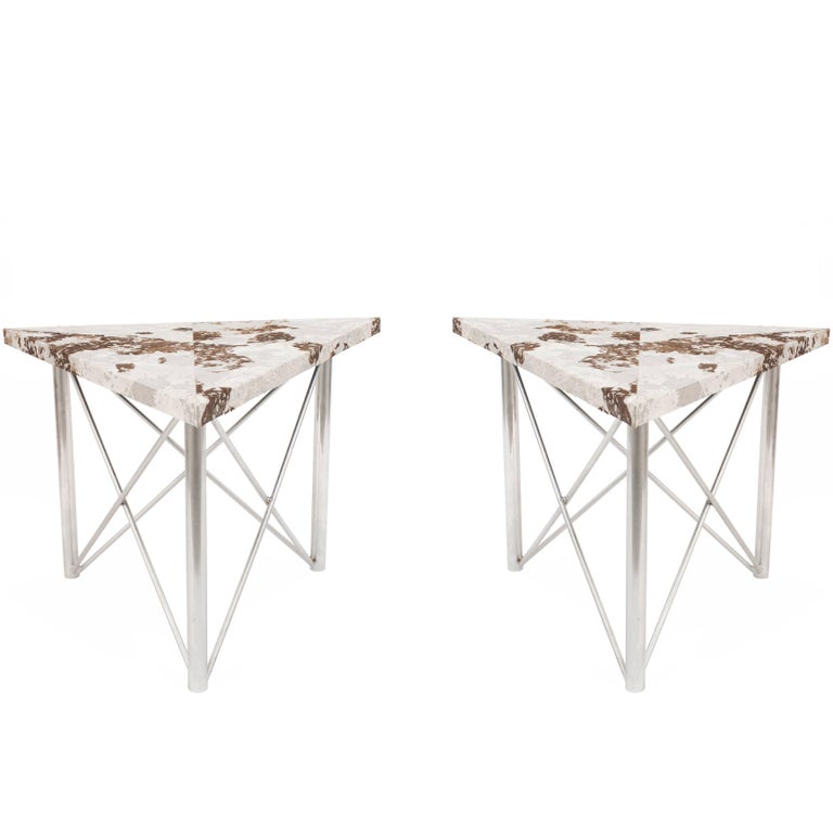 Pair of Contemporary American Chrome Base Side/End Tables For Sale at ...
